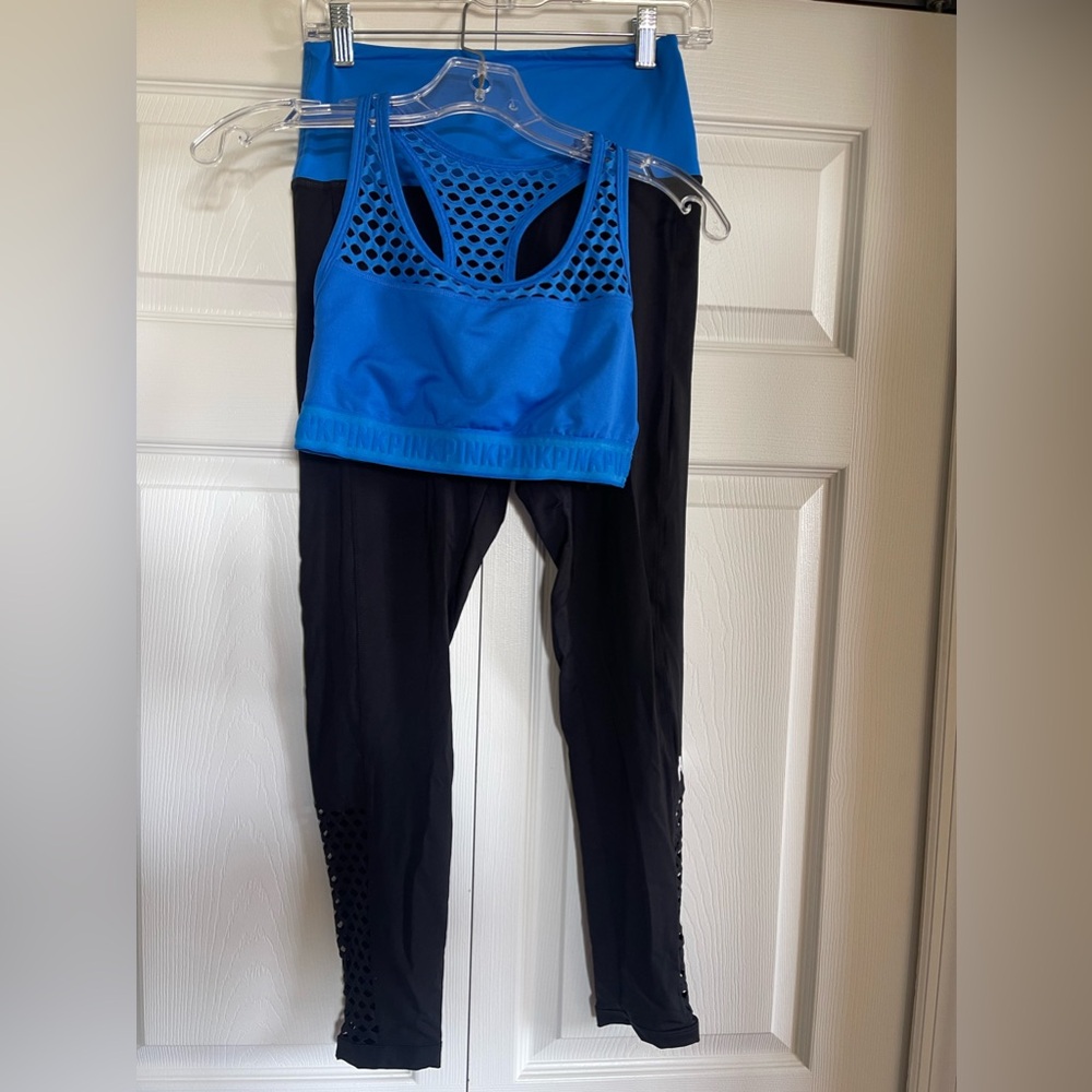 Victoria’s Secret Pink Ultimate Seamless Leggings & Sports Bra (Blue & Black)